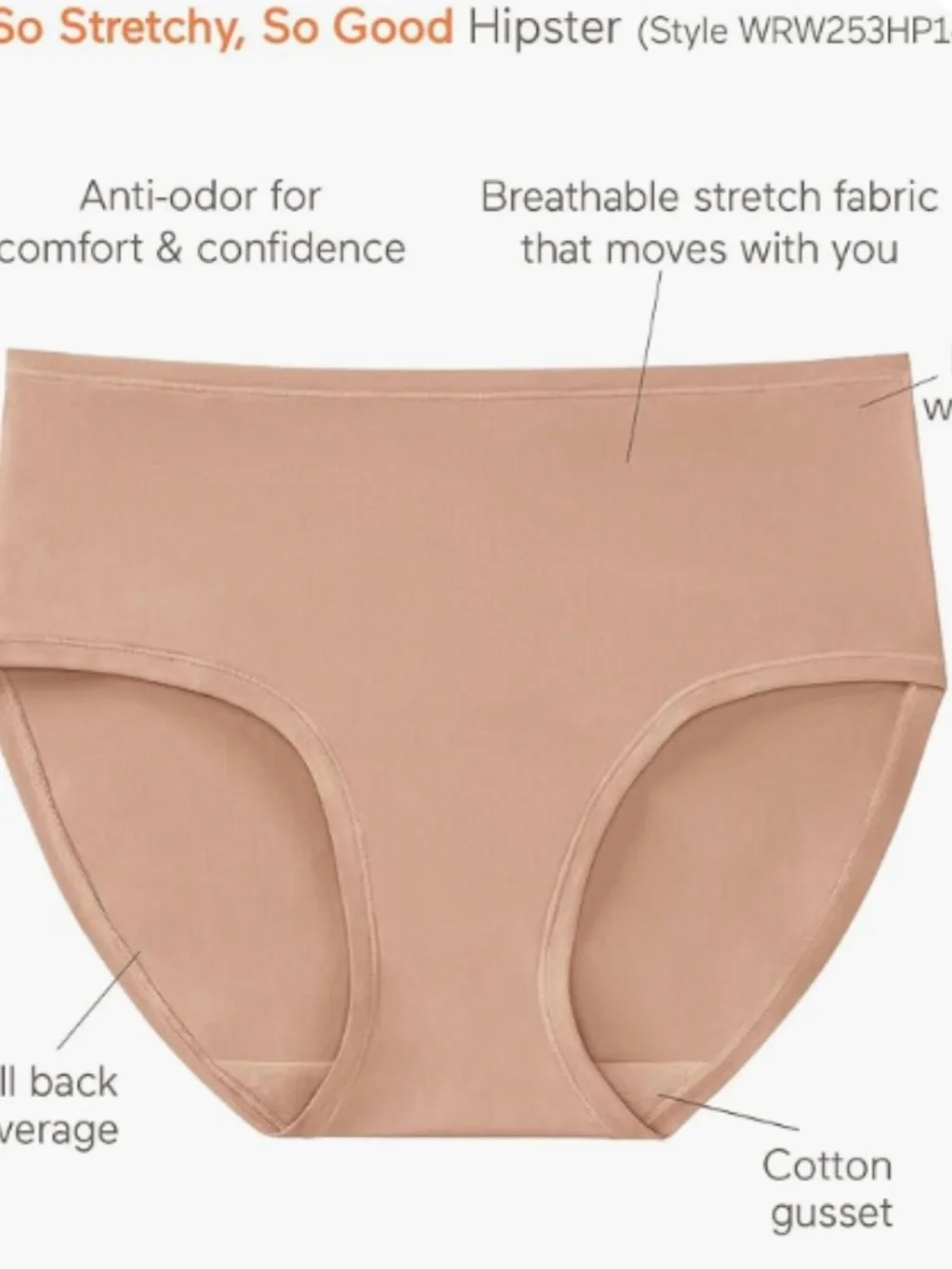Warners Women's So Stretchy, So Good Hipster Panty Size L 7619